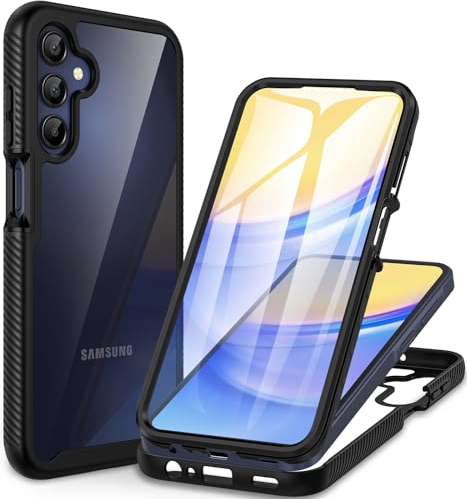 CENHUFO Hülle für Samsung Galaxy A15 4G/5G, 360 Grad Schutzhülle mit Eingebautem Displayschutz Stoßfest Panzerhülle Bumper Cover Case Transparent Handyhülle für Samsung Galaxy A15 5G/4G - Schwarz