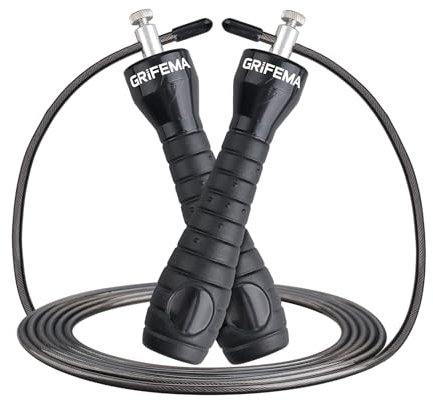 GRIFEMA GA5005, Corde à Sauter, Poignée Antidérapante, Outil de Fitness et de Musculation pour Adultes et Enfants pour Faire de l'Exercice à la Maison, Noir