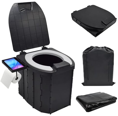 JNUYISW Toilette Portable Camping, Toilettes Portatives Pliantes WC avec Couvercle pour Adultes Toilettes Mobiles Toilette Pliantes Sèches Séparées avec Porte-téléphone Pour Camping, Voyage, Pêche
