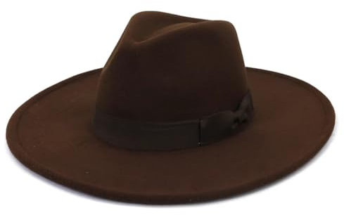 Pegsmio Damenhut mit großer breiter Krempe, Winter, Herbst, elegant, Retro-Filz, Fedora-Hut, Hochzeit, Kirchenkleid, formeller Hut, braun, 6 7/8/7 1/8