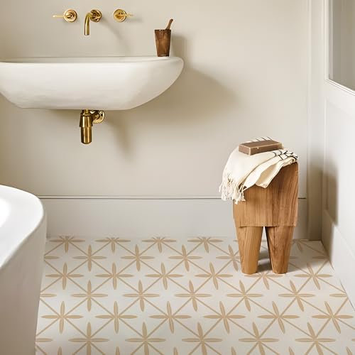 Alwayspon Adesivi per piastrelle, 25 pezzi x 20 cm, beige e bianco, autoadesivi, per bagno, cucina, paraspruzzi, in vinile, per pavimenti e pareti