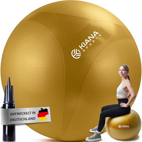 KIANA SPORTS® Gymnastikball & Sitzball - 4 Größen - Deutsche Entwicklung - Rutschfester Yoga Ball mit Noppen - Extra Dick & Belastbar - inkl. Pumpe & Übungsplan – Ideal für Fitness & Büro