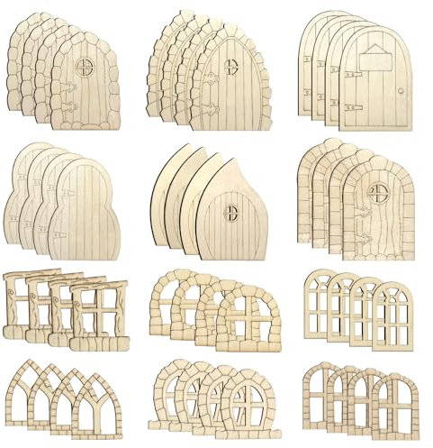 PckoBever 48Pcs Unpainted Wooden Mini Fairy Doors: Craft Kit - Garden Office Wedding Party