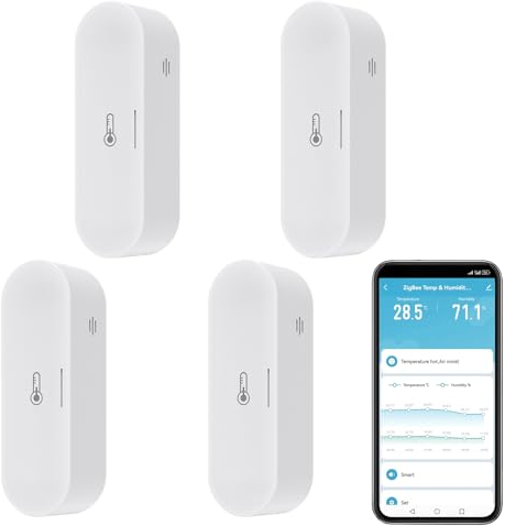 Intelligentes Thermometer-Hygrometer: USB/batteriebetriebenes Zigbee-Innenthermometer und Feuchtigkeitssensor, Homekit-Temperaturmonitor funktioniert mit Alexa, Zigbee-Hub erforderlich (4-Pack)