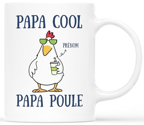 𝗖𝗔𝗗𝗘𝗔𝗨 𝗣𝗟𝗨𝗦 Mug Personnalisé Prénom - Mug Papa Cool Papa Poule - Cadeau Fete Des Peres Personnalisé, Cadeau Papa Personnalisé, Tasse Personnalisable Fete Des Pere, Tasse Papa Original