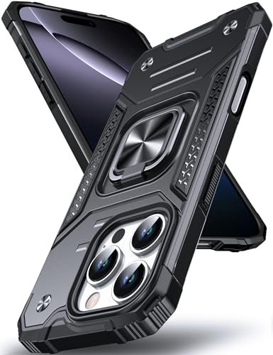 DASFOND Designed for iPhone 16 Pro Case, Military Grade Shockproof Protective Phone Case Cover with Enhanced Metal Ring Kickstand [Support Magnet Mount] for iPhone 16 Pro 6.3 inch, Black