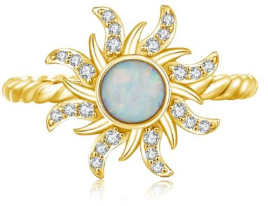 REDSUN Opal Sonnenring 925 Sterling Silber Opal Ringe für Damen Ringe Gold Ring White Opal-Sonnenring Opal Schmuck Weihnachts Geburtstagsgeschenk für Frauen