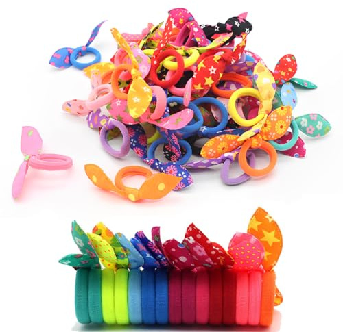 JEXOWIQ Elastisches Haargummi – 50 Stück Haarspangen für Mädchen, Hasenohren, elastisches Seil, Hasenohren, Band für Babys, Neugeborene, Mädchen, kleine Hochzeitsbevorzugungen