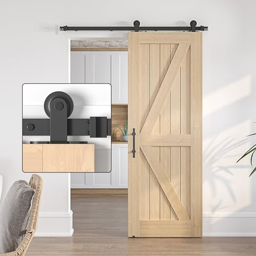 SANKEYTEW Kit de puerta corredera de 201 cm, kit de puerta corredera de madera individual, kit de puerta corredera de granero resistente, puerta corredera negra con carga superior (SD2+6.6-6)