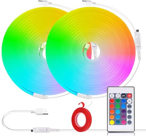 HEGEHE - Striscia LED RGB 5V con controller, flessibile impermeabile IP67, 108 LED/m Striscia neon LED da 2m CIR85+, 5,5cm tagliabile una volta, decorazione domestica