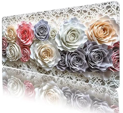 Tapis de Souris Blanc Tapis Souris Rose Tapis de Souris XXL 1200 x 600 x 3 mm,Grand sous Main Bureau avec Base en Caoutchouc Antidérapant Surface, Bureau Decoration, Cadeau Anniversaire Femme H729