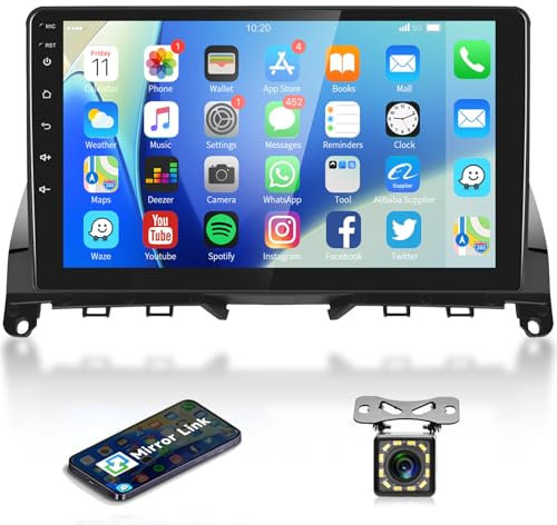 2G+64G Android Radio de Coche para Mercedes Benz C-Class C180 C200 C230 C250 C300 C350 W204 S204 2006-2011 9 Pulgadas Pantalla Táctil Radio con GPS Mirror Link WiFi Bluetooth FM USB+ Cámara Trasera