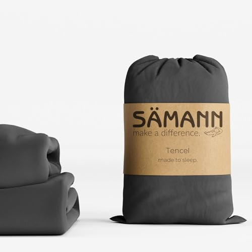 Sämann Premium Spannbettlaken Tencel Lyocell-Faser | Spannbetttuch samtweich und wärmeregulierend | faltenfrei und superelastisch | Matratzenhöhe bis 30 cm (anthrazit, 140/160 x 200 cm)