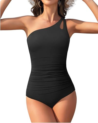 Durio Costume da bagno da donna a maniche corte, costume da bagno da donna, costume da bagno sexy con schiena scoperta, Nero , XL