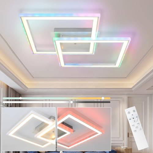 Homefire Deckenlampe LED Deckenleuchte Wohnzimmer - Schlafzimmerlampe RGB Farbwechsel Dimmbar Wohnzimmerlampe Modern Flurlampe mit Fernbedienung 35W Küche Deckenbeleuchtung Schwenkbar für Flur Büro