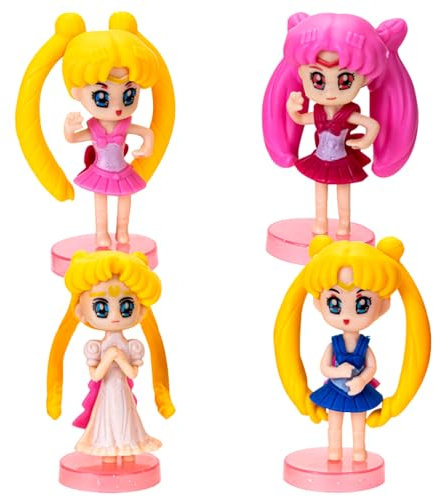Anime Dekoration Figuren Tortendeko, 4Pcs Sailormmoon Mini Figuren Set 3D MiNi FiguRen Tortendeko Cartoon Cupcake Topper für Kinder PVC Anime Figuren Schreibtisches Geburtstagsgeschenk für Kinder