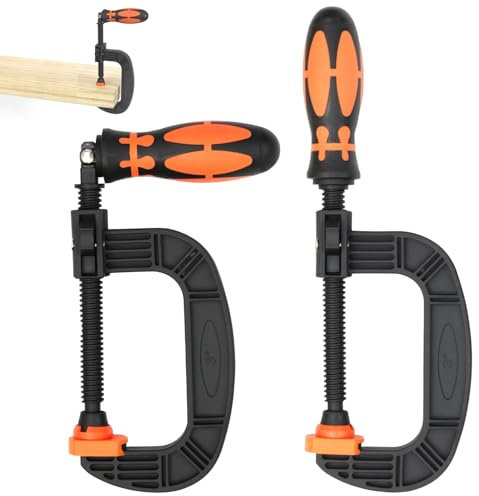 2 Piezas Abrazadera de Plástico Resistente, Robusta y Fácil de Usar, Abrazadera en G para Carpintería, Aplicaciones Versátiles, Abrazaderas en G, para Sujeción de Piezas de Trabajo (Negro + Naranja)