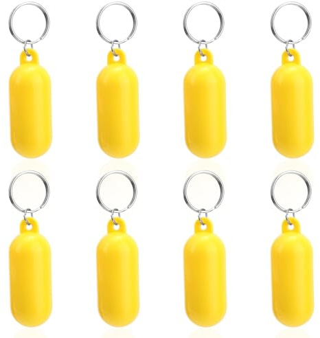 Gosknor 8stk Schwimmender Schlüsselanhänger, 6,5x2,5cm Gelbe Pillenförmige Schwimmer-Schlüsselringe Kunststoff-Schlüsselschwimmer für Boote Wassersport-Zubehör für Bootfahren Angeln Outdoor-Sport