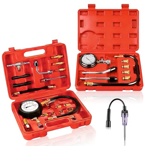 Petrol Engine Compression Tester and Fuel Pressure Test Kit with Spark Plug Tester, Petrol Fuel Injection Pump Injector Pressure Tester Gauge Kit 0-300 PSI/0-20 kPa 0-140PSI/10Bar