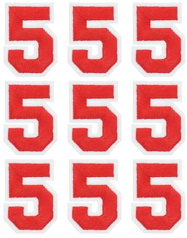 sourcing map Iron on Number Patches 2 Number 5 Iron on Embroidered Patch Sew on Letter Stickers Applique for Repairing Clothing Jeans Shoes Hats DIY(Red, Pack of 9)