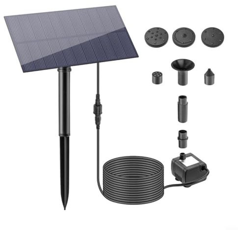 Emiif Solar Fountain Pump Kit with 5W 5V Solar Panel, 180L/h Flow Rate Solar Powered Water Fountain Bird Bath Water Pump for Garden, Pool, Pond
