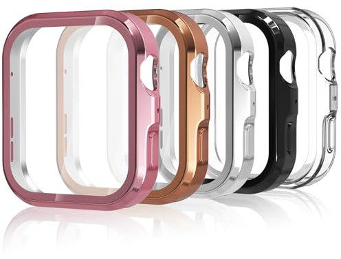 Simpeak 5 Piezas Funda Compatible con Huawei Watch Fit 4, Slim Suave TPU Protector de Pantalla Ligero Anti-Arañazos, Negro/Transparente/Plata/Oro Rosa/Rosado