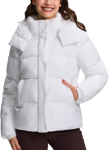 Pioneer Camp Veste d'hiver pour femme, veste matelassée chaude, coupe-vent et imperméable avec capuche amovible et taille réglable, légère et chaude pour le ski, la randonnée, le camping