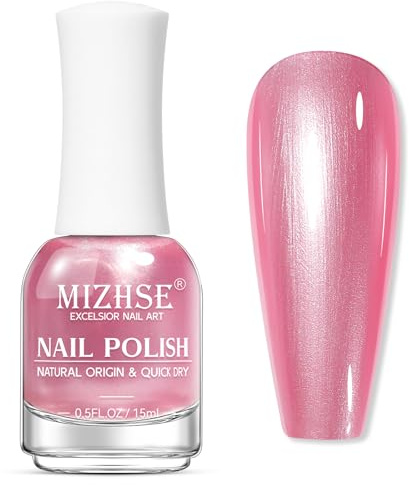 MIZHSE Pearl Nail Polish, 15ml Deep Pink Nail Varnish Quick Drying & Long Lasting No Need UV Lamp for DIY Nail Art At Home Salon Manicure