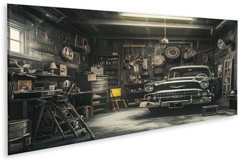 islandburner Bild auf Leinwand Oldtimer Werkstatt Charme Im Retro Garage Ambiente Bilder Wandbilder Poster