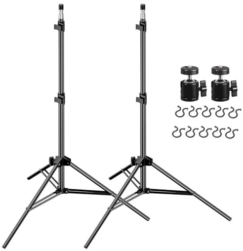 Photography Light Stands – 2 Pack 79 Adjustable 2M Aluminum Tripod Stand with 2 x Mini Ballhead & 10 x Wire Clip for Softbox, Umbrella, Video Lighting, Speedlight, Reflectors & Photo Studio Equipment