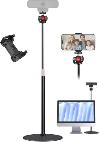 Etour Webcam Ständer Halterung, Tischhalterung für Logitech C920 C922 BRIO, Tischstativ mit Handyhalterung & 360° Drehbarem Kugelkopf für Live-Streaming mit 1/4 Gewinde