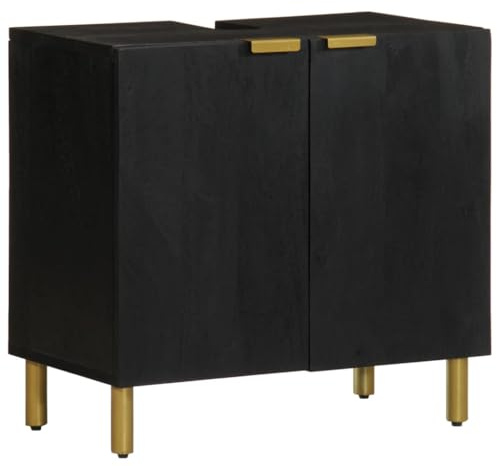 ZfiPhranillus Waschbeckenunterschrank Schwarz 62x33x58 cm aus Holzwerkstoff mit Eisen-Beinen Industrie-Look platzsparend für Badezimmer Gäste-WC und kleine Räume