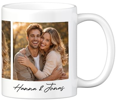 LOOXIS Tasse personnalisée avec collage photo, nom et date imprimés 325 ml, céramique, Idée cadeau pour hommes, femmes, anniversaire, Saint-Valentin, anniversaire, Collage photo