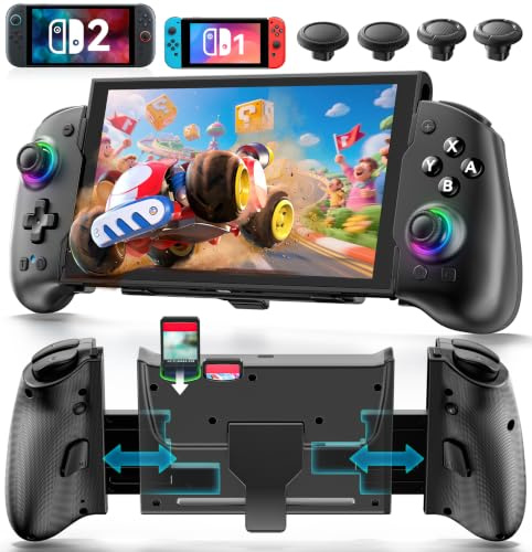 Mando para Switch 2/Original/OLED - Joypad Telescópico Integrado, Alternativa a Joy-Con, Mando Pro Inalámbrico para Nintendo Switch con Joystick TMR, Grip Ergonómico, Turbo, 4 Macros, Vibración y RGB