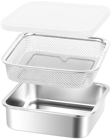 Generisch 2026 Colador de cocina cuadrado de acero inoxidable con tapa como bandeja de goteo 2 en 1, recipiente hermético para verduras, preparación de alimentos, 3 unidades (plata, 19 cm)