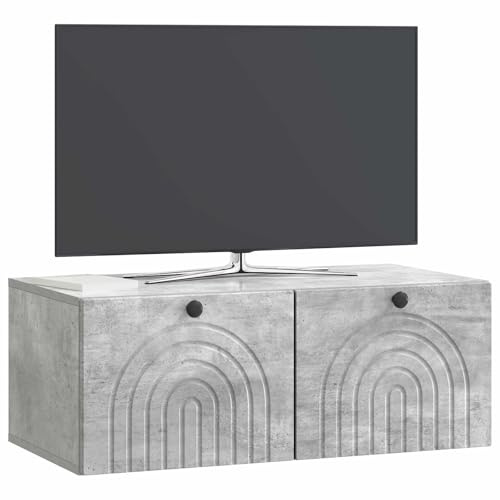 vidaXL Wandmontierter TV-Schrank Betongrau 78,5 x 41 x 30 cm, Modernes Wohnzimmer Lager, rechteckiges Design, Wandregal, praktische Medieneinheit, viele Entertainment Plätze
