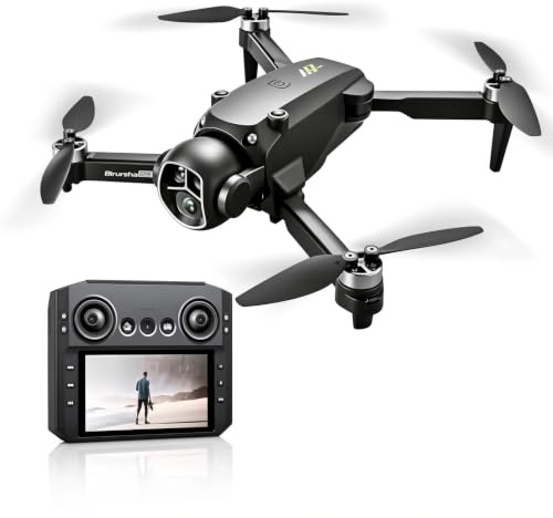 TeKnic M7 Foldable Drone with ESC Triple Camera for Adults, 4K HDR 30fps Video Brushless Motor Quadcopter, 120° Wide Angle, Optical Flow Hover, Remote Control with Screen, Level 5 Wind Resistance