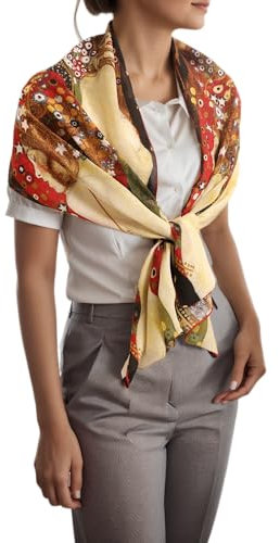 Prettystern Damen 160cm Langer Seidenschal 100% Satin Seide Gustav Klimt - Water Serpents/Wasser Schlange P753