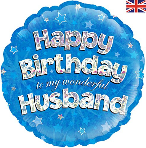 Happy Birthday Husband Blue Holographic Foil Balloon 45cm (18)