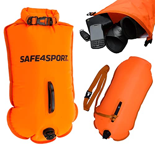 SAFE4SPORT MasterSwimmer - XL aufblasbare Schwimmboje - große Schwimmboje mit Einer Tasche für Sachen 28L