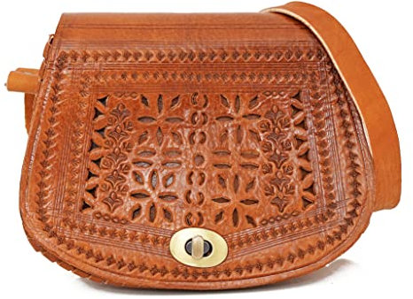 ALMADIH kleine Leder Damentasche Umhängetasche AMIRA Naturleder traditionelle Handarbeit Ledertasche Handtasche Schultertasche Freizeittasche Abendtasche Cross Body kompakte Tasche braun (AMIRA camel)