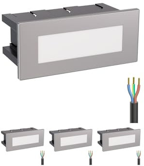 ledscom.de 4 pièces Lumière d'escalier LED/lampe murale encastrée pour l'intérieur et l'extérieur, carrée, acier inoxydable, 123 x 60mm, blanc froid