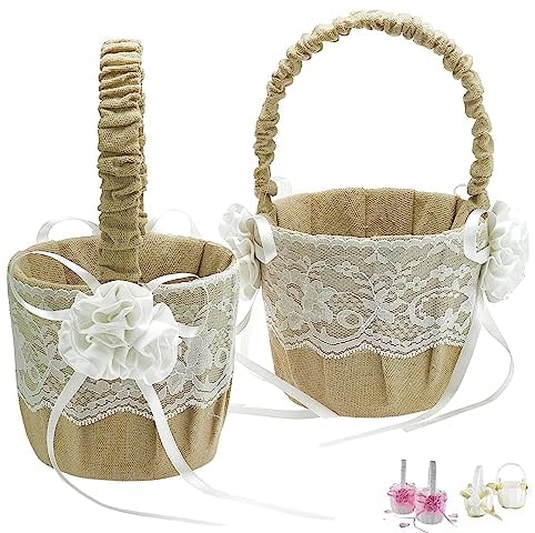 EinsSein 2x Streukörbchen Jute Flower | Blumenmädchen Korb | Körbchen Blumenkinder für die Hochzeit | Blumenkörbchen für Kinder zum Blumen streuen | Blumenstreukörbchen mit Henkel für Kirchendeko