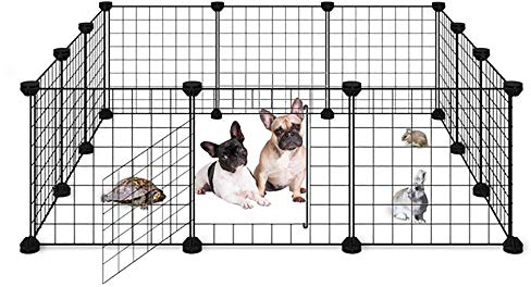 ALLISANDRO Verstellbares Laufgitter DIY Laufstall Welpenauslauf mit Tür für Kleintiere und Meerschweinchen Rabbit Bunny Guinea Pig Playpen individuell zusammenbaubar, schwarz [35x35cm X12 Panels]
