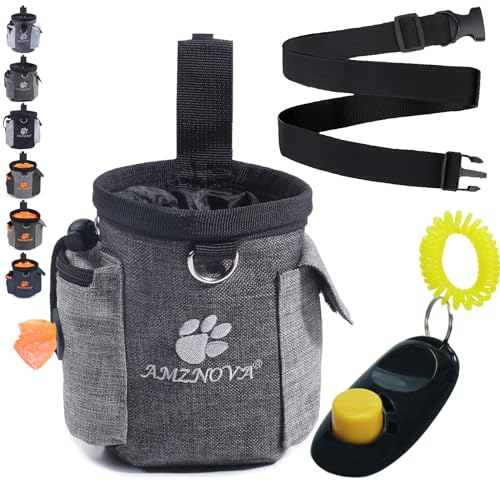 AMZNOVA Futterbeutel für Hunde, Leichte Hunde Leckerlitasche mit Gürtelclip und Abnehmbarem Bund, Hände Frei zum Tragen von Spielzeug, Kibble und Leckereien, Heide-Kaffee
