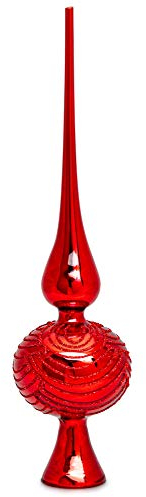 SIKORA SP6 Highlights Christbaumspitze aus Glas mit Glitzer Verzierung, Rot, H ca. 33 cm (für Bäume von ca. 170 bis 240 cm)