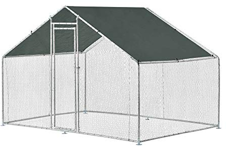 pro.tec Hühnerstall Wels Hühnerzaun Kleintierstall mit Sonnendach Tür Voliere Freilaufgehege für Kleintiere 3 x 2 x 2 m Metall Drahtgeflecht