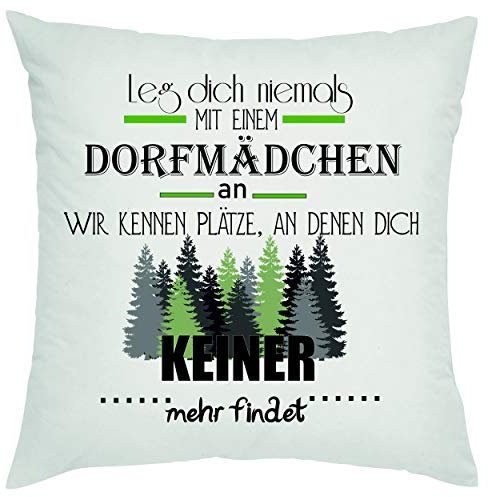 Crealuxe Leg Dich Niemals mit einem Dorfmädchen an - wir kennen Plätze Zierkissen, Sofakissen, bedrucktes Kissen, Bauwollkissen