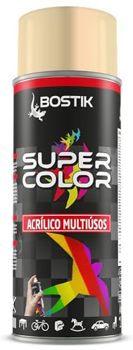Bostik SUPER COLOR MARFIL RAL 1014, Pintura en Spray Acrílica para Uso Profesional y Doméstico, Multiusos, Secado Rápido, Acabado Brillante, Interior y Exterior, Bote 400 ml