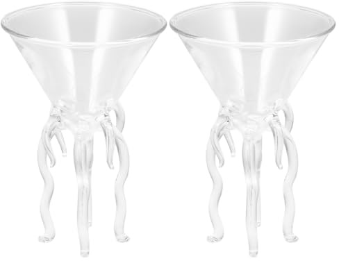 DOITOOL 2pcs Octopus Cocktail Glass Jellyfish Glass Wine Glasses Drinkware Bar Goblet Tools Tumbler for Whiskey Home Party Banquet Wedding Transparent